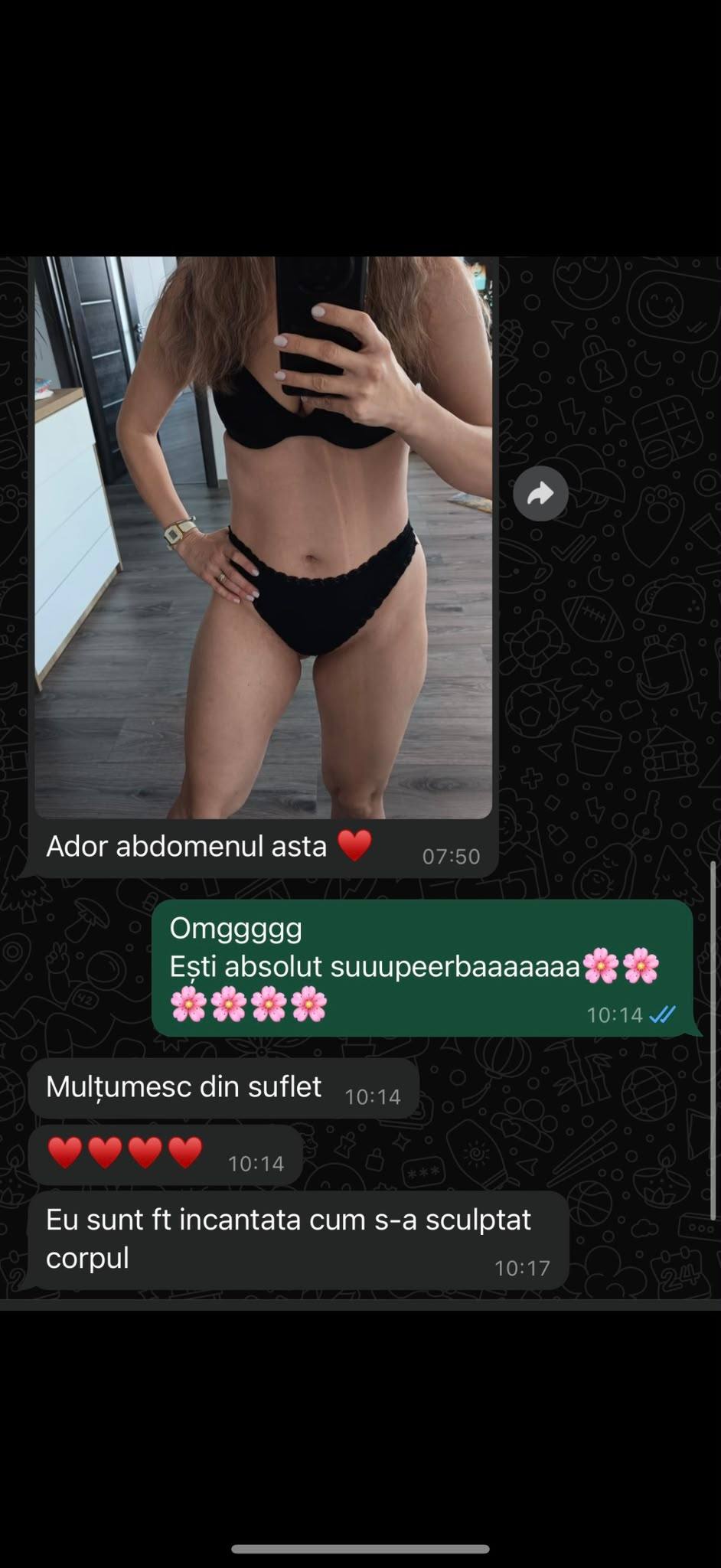 Captură cu feedback de la o clientă din program