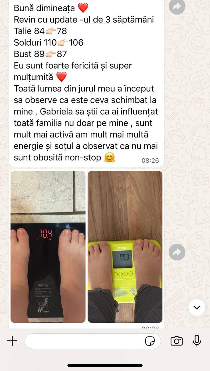 Captură cu feedback de la o clientă din program